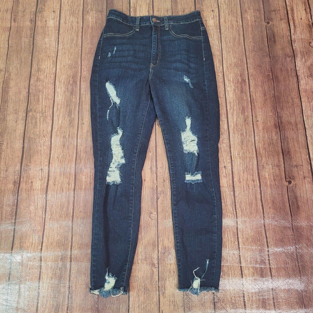 Fashion Nova Womens Jeans Blue 11 Classic High Waist Skinny‎ Juniors Distressed